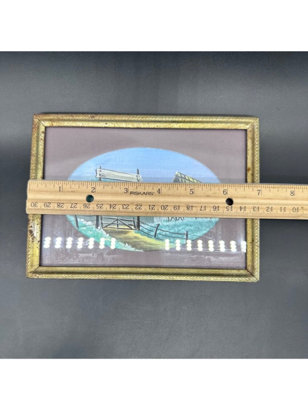 Vintage Framed Farmhouse Landscape Painting Rustic Barn Artwork Gold Tone Frame - Picture 9 of 9